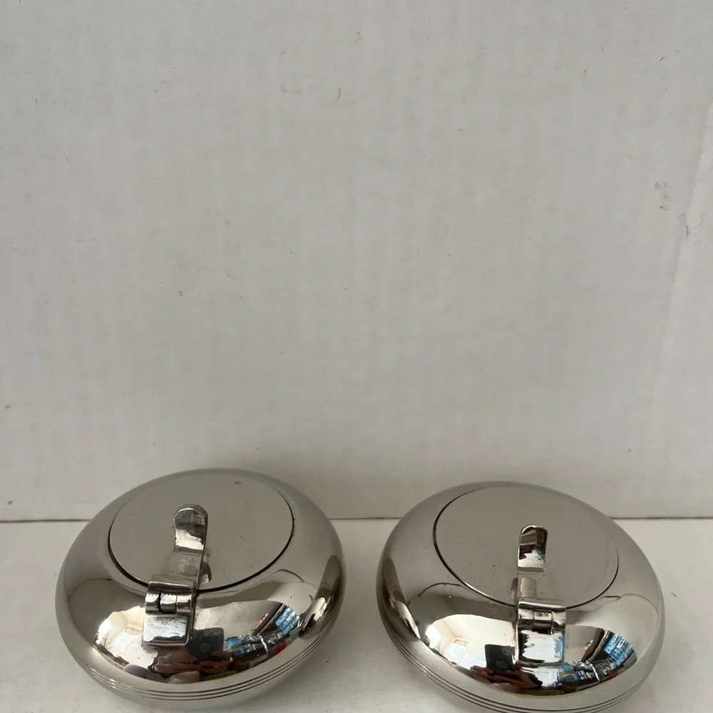 2 Vtg Pottery Barn Silverplated Round Candle Holder/Ash Tray from Pottery Barn